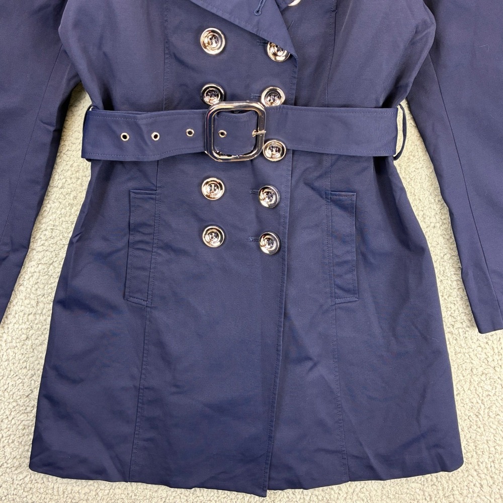 New York & Company Trench Coat Double Breasted Womens Medium Navy Belted - Picture 4 of 15